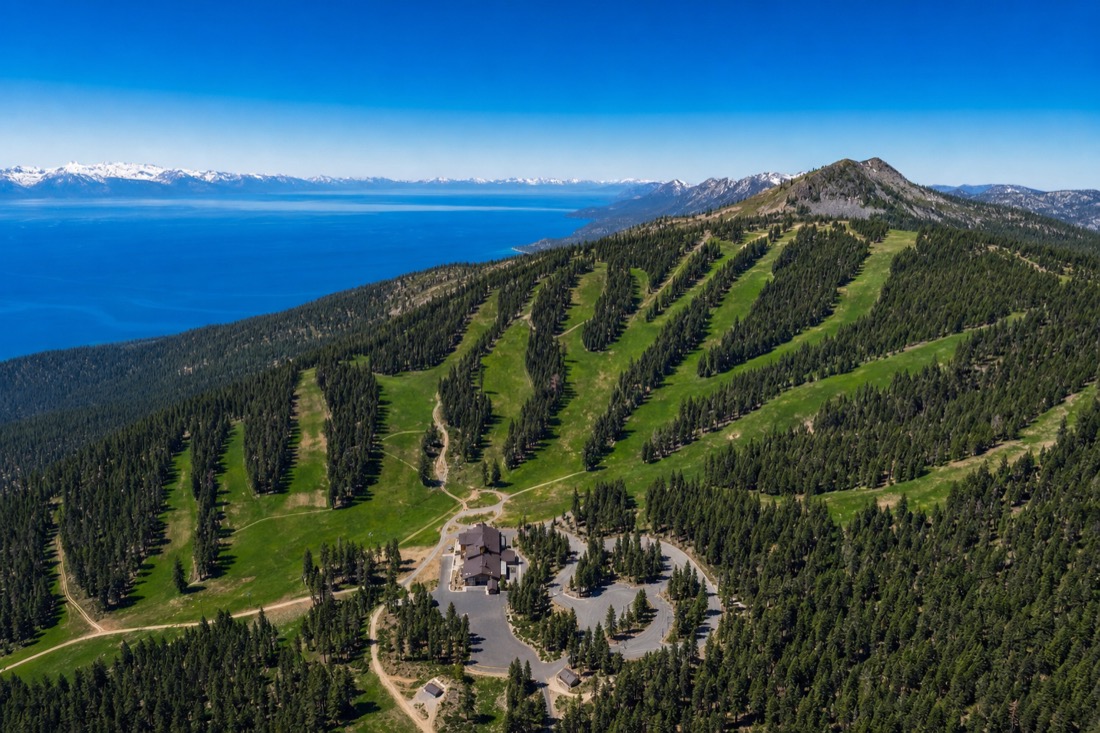 Aerial of the Diamond Peak ski-area base, Incline Village, Nevada